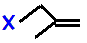 3-fluoro-2-methylpropene,  3-chloro-2-methylpropene,  3-bromo-2-methylpropene,  3-iodo-2-methylpropene skeletal formula constitutional structural formula