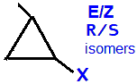 E/Z geometrical R/S optical isomers 1-fluoro-2-methylcyclopropane,  1-chloro-2-methylcyclopropane,  1-bromo-2-methylcyclopropane,  1-iodo-2-methylcyclopropane  skeletal formula constitutional structural formula