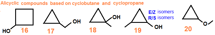 Alicyclic compounds based on cyclobutane and cyclopropane, cyclobutanol, cyclopropylmethanol, 1-methylcyclopropanol, 1-methylcyclopropan-1-ol, 2-methylcyclopropanol, 2-methylcyclopropan-1-ol, methoxycyclopropane, constitutional isomers of C4H8O