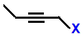 1-fluoropent-2-yne,  1-chloro-pent-2-yne,  1-bromopent-2-yne,  1-iodo-pent-2-yne skeletal formula constitutional structural formuka molecular formula C5H7F, C5H7Cl, C5H7Br, C5H7I isomers