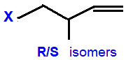 R/S optical isomers 4-fluoro-3-methylbut-1-ene,  4-chloro-3-methylbut-1-ene,  4-bromo-3-methylbut-1-ene,  4-iodo-3-methylbut-1-ene skeletal formula constitutional structural formuka molecular formula