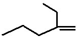 2-ethylpent-1-ene (3-methylenepentane) 2-ethyl-1-pentene structural skeletal formula isomer of C7H14